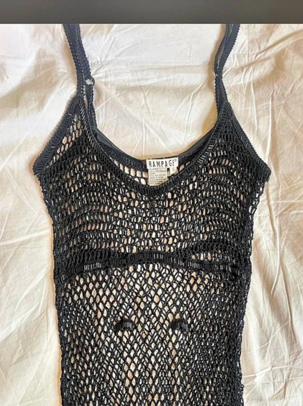 Vintage Rampage Black Crochet Beaded Midi Dress Size Small